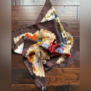 Vintage Mantero Collection VIII Silk Scarf florals on chocolate Brown